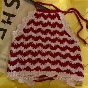 Red and White Knitted Top
